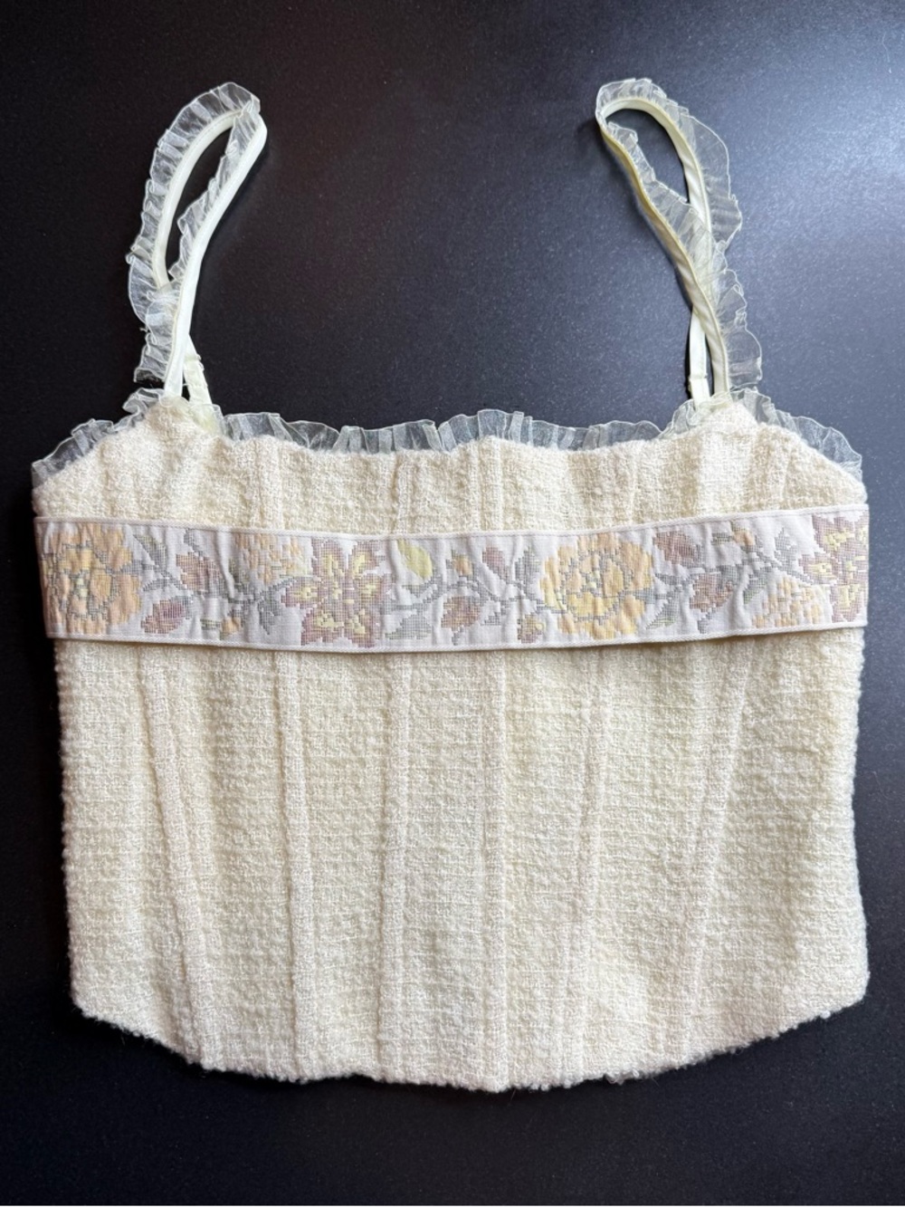 NWOT Zemeta Floral Ribbon Corset Top Cream Lace Up Revolve UO Size Large - Picture 2 of 6